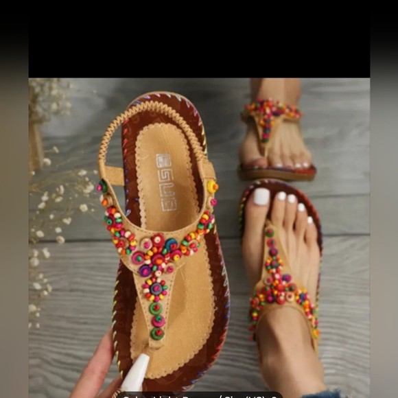 NWOT Women's Colorful Beads Flat Sandals, Boho Style Open Toe Elastic Strap - Picture 1 of 1